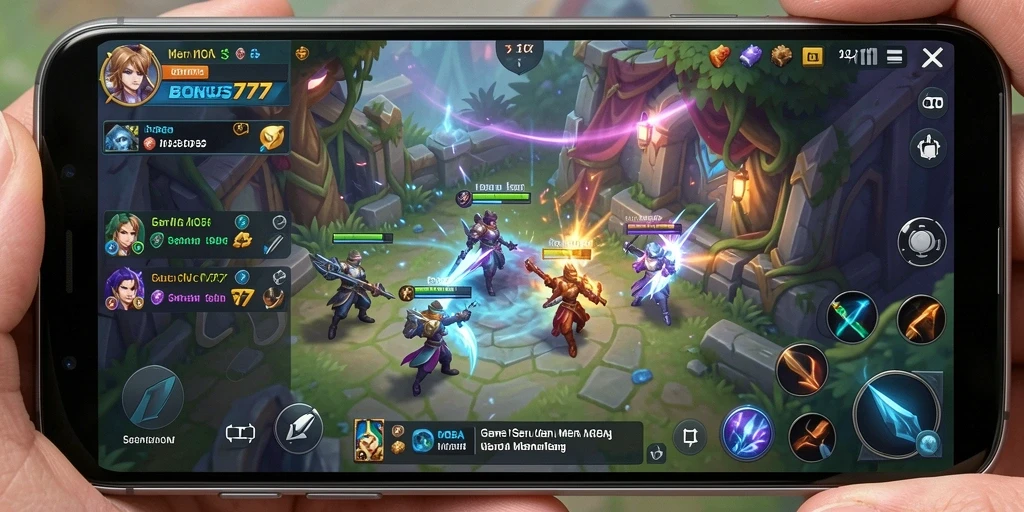 Screenshot utama gameplay BONUS777 yang menunjukkan aksi pertarungan tim.