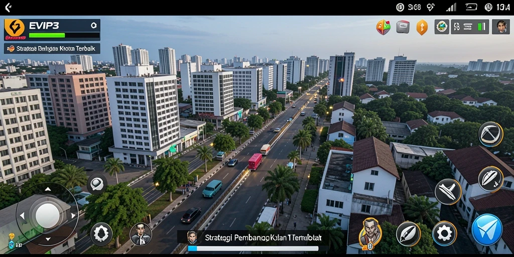 Tampilan gameplay <strong>EVIP3</strong> yang menampilkan kota yang sedang dibangun.