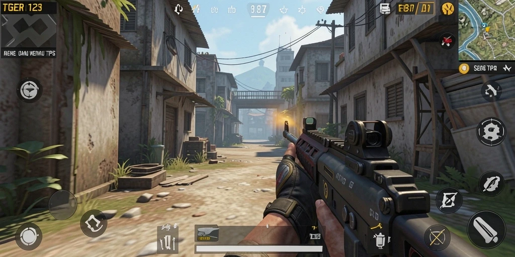 Screenshot gameplay TGER123 yang menampilkan aksi menegangkan di medan perang.